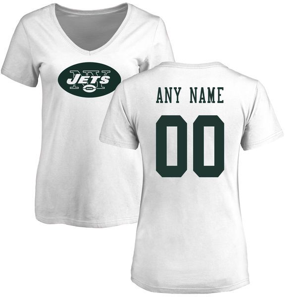 Women New York Jets NFL Pro Line White Custom Name and Number Logo Slim Fit T-Shirt->nfl t-shirts->Sports Accessory